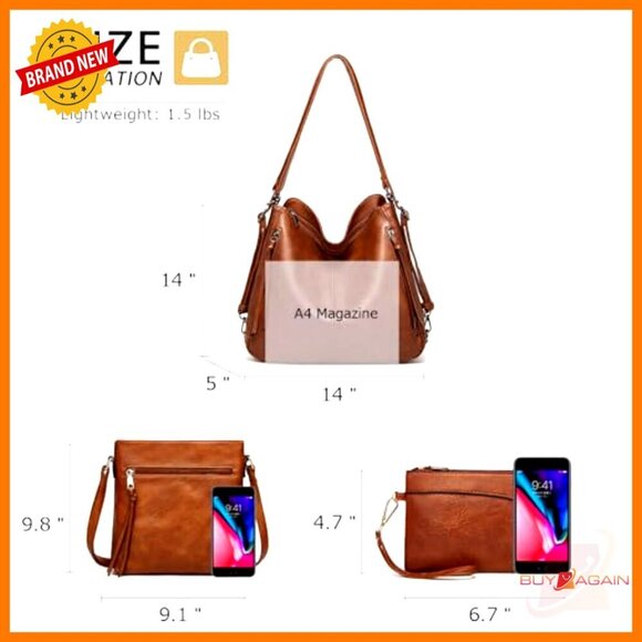 3-Piece Vegan Leather Convertible Backpack Hobo Crossbody Purse Set main image 7